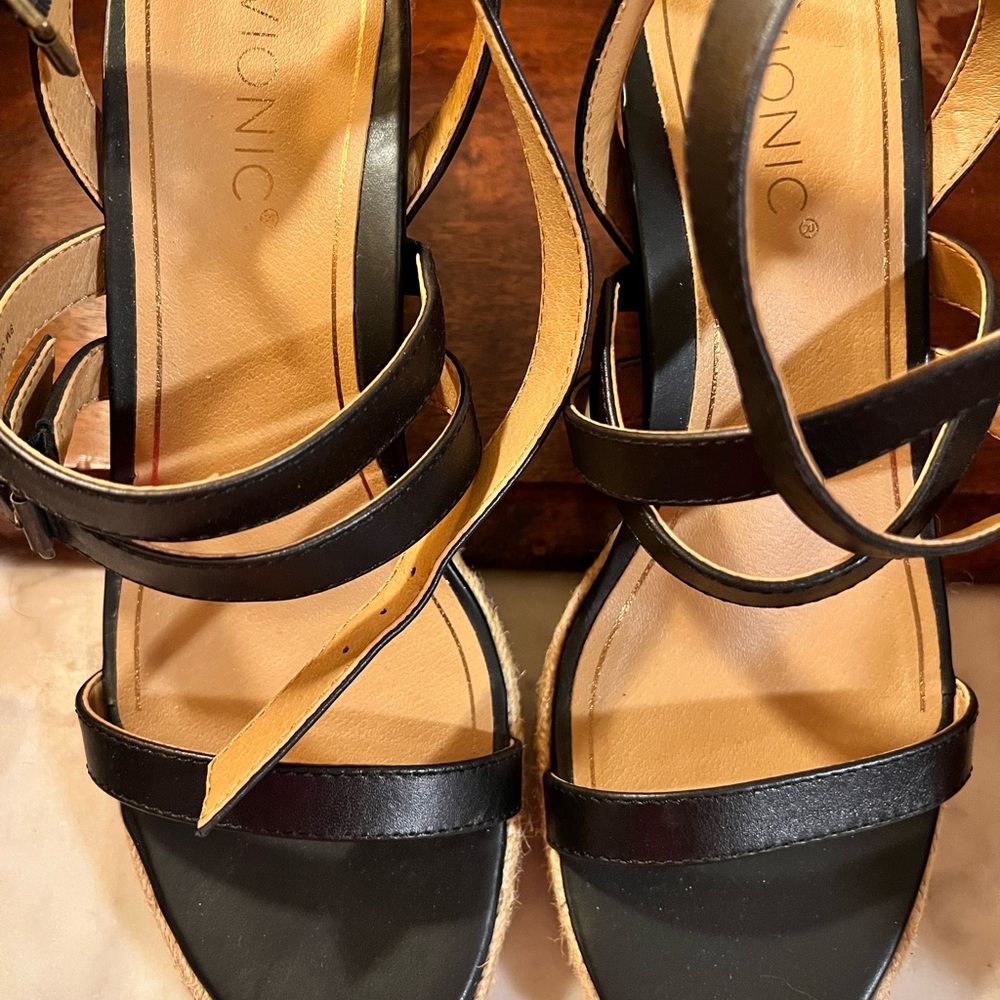 Vionic Black Wedge Sandals with Elegant Straps